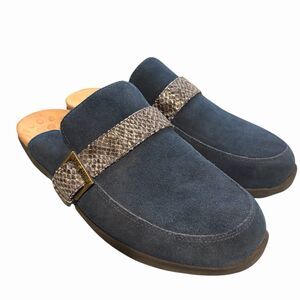 Vionic Shoes Womens 9.5 Blue Darla Suede Mules Buckle Slides Snake Print Strap